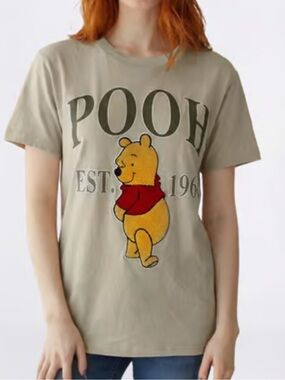 Disney Winnie the Pooh Graphic Tee with Yellow Fuzzy Pooh Bear Character